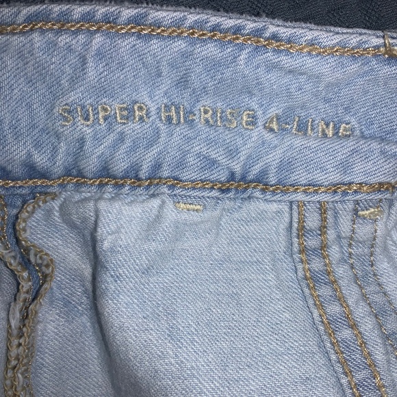 American Eagle Super Hi-Rise A-Line blue denim cotton skirt Sz 10 front pockets - Picture 4 of 5